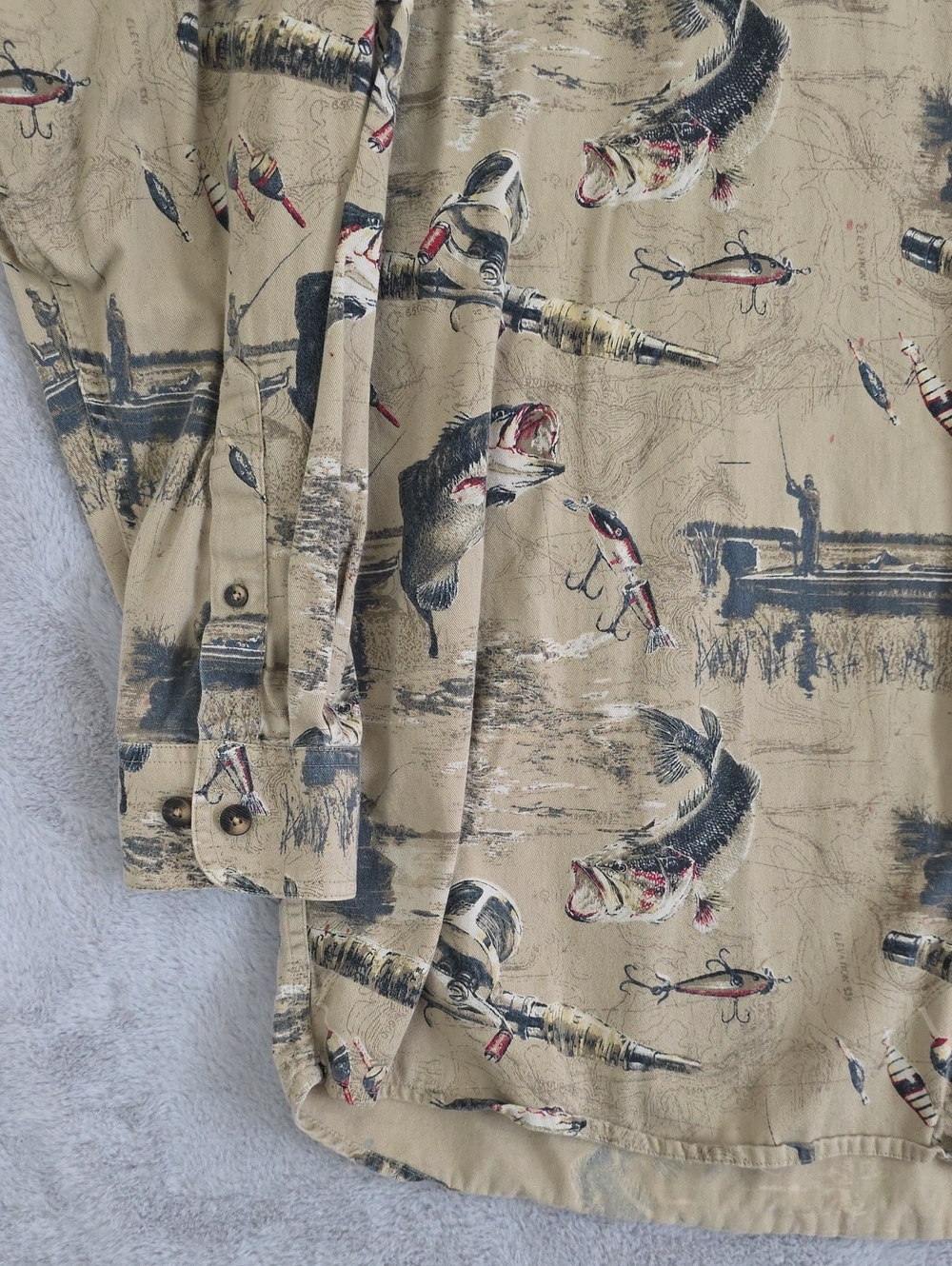 RedHead Fishing Shirt Mens XLT Tan Bass Fish Lure Print Long Sleeve Button Up Co - Picture 5 of 14